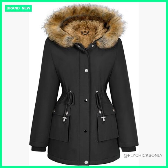 Jackets & Blazers - Fleece Lined Parka Jacket Hooded Warm Thicken Coat With Fur Hood